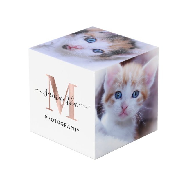 Cube Photo Signature Rose Gold M Monogramme Photographe Logo (Angle devant)