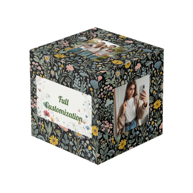 Cube Photo Souvenirs en fleurs : entièrement personnalisable (Angle devant)