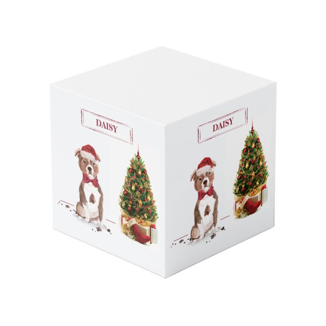 Cube Photo Staffordshire Bull Terrier Funny Chien de Noël (Angle devant)