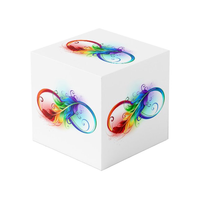 Cube Photo Symbole d'infini avec plume arc-en-ciel (Angle devant)