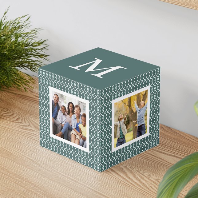 Cube Photo Trellis d'épinette | Famille Monogramme (Créateur téléchargé)