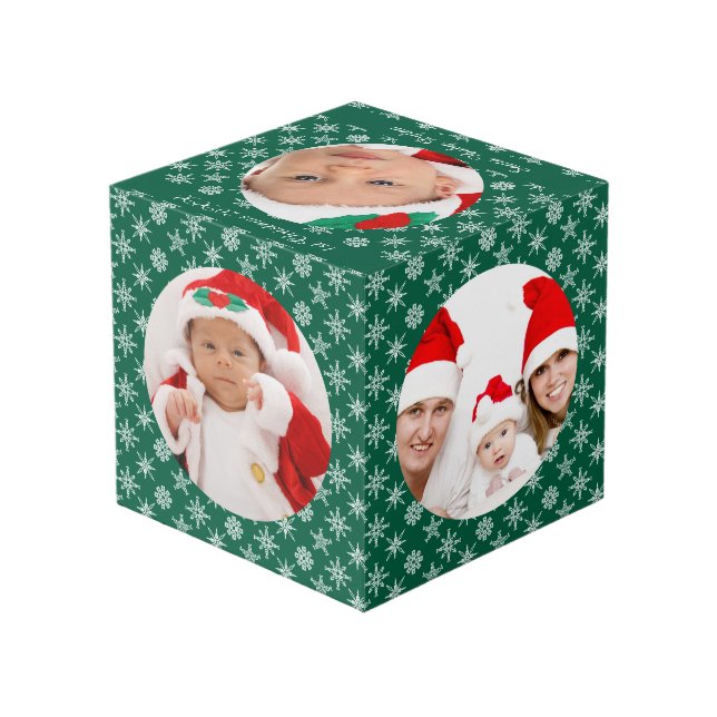 Cube Photo Your Round Photos Santa Baby Green & Snowflakes (Angle arrière)