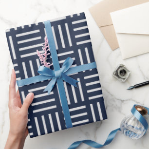 Cubes Blue White Minimal Pattern Wrapping Paper