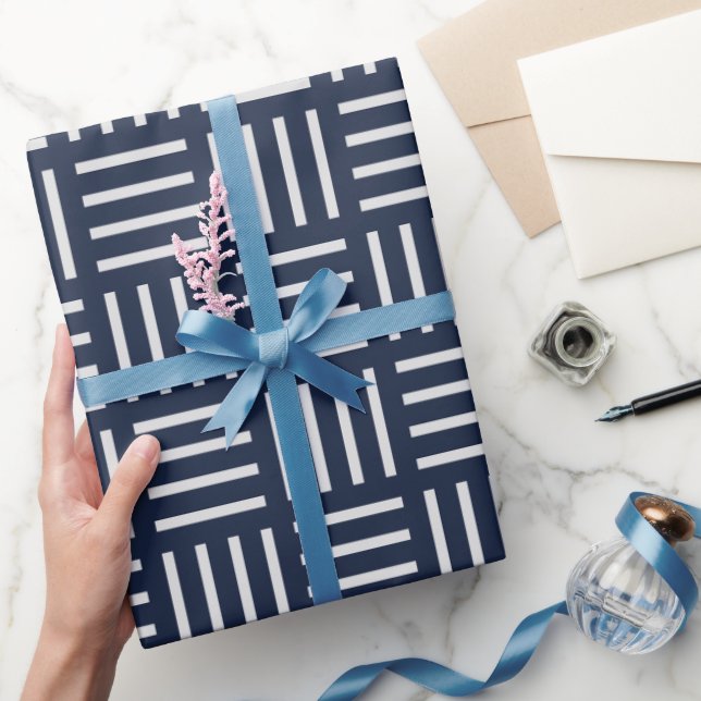 Cubes Blue White Minimal Pattern Wrapping Paper (Gifting)