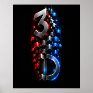 Cubes de dimension 3D métalliques Affiche abstrait