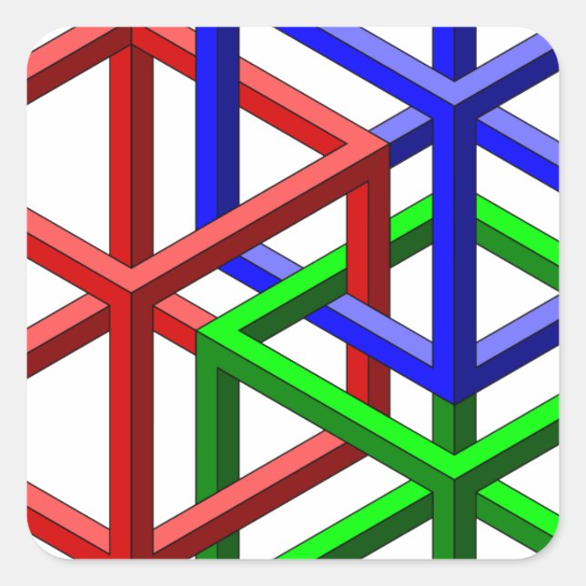 Cubes Impossible Geometry Optical Illusion Square Sticker (Front)