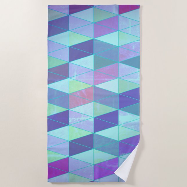 Cubes Into Triangles Geometric Pattern Beach Towel (Front)
