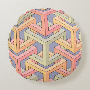 Cubes. Seamless 3D pattern. Optical illusions. Mod Round Pillow