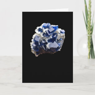 Cubic Deep Blue Fluorite Crystal & Flake Calcite Card