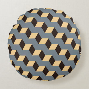 Cubic Stairs: Geometric Silver Tile Round Pillow