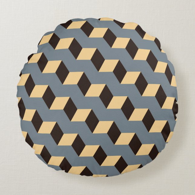 Cubic Stairs: Geometric Silver Tile Round Pillow (Front)