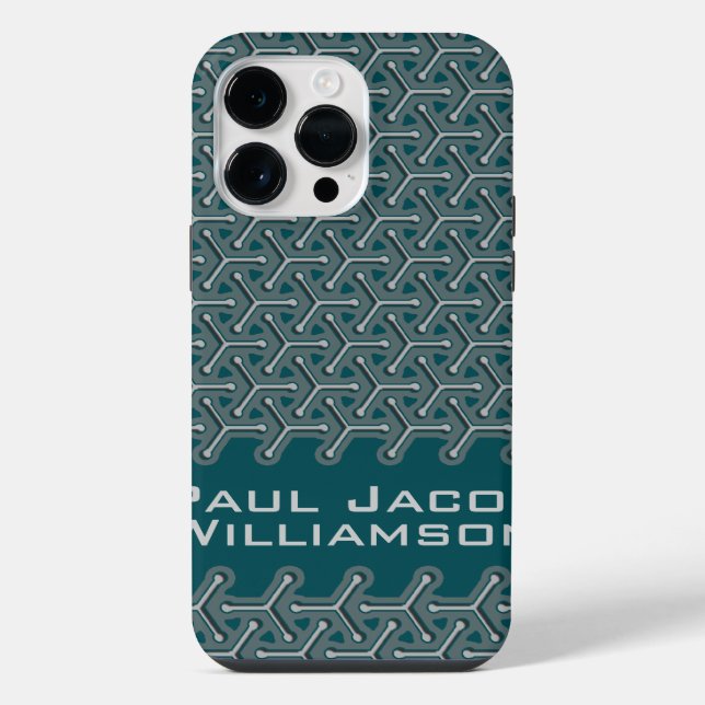 Cubic steel name dark teal patterned iPhone case (Back)