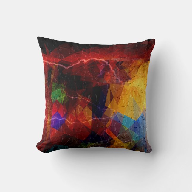 Cubism Abstract Art | Retro Geometric Pattern 5 Throw Pillow (Front)