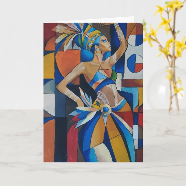 Cubism Carnival Dancer Greeting Card (Yellow Flower)