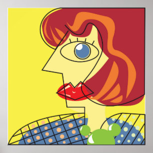 Cubism female portrait colorful poster