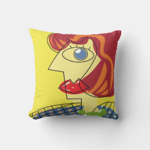 Cubism female portrait colourful throw pillow