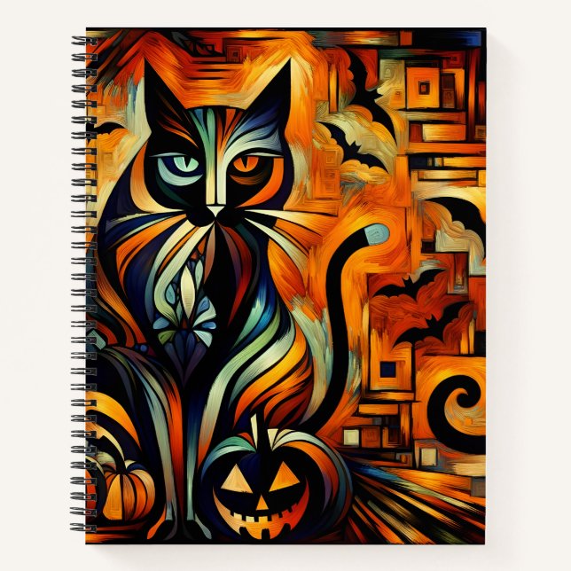 Cubism Halloween Cat Bullet Line Recipe Notebook (Front)