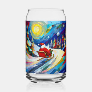 Cubism Santa Christmas Holiday Can Glass