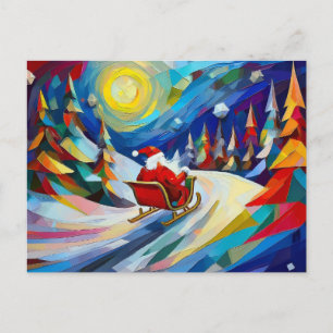 Cubism Santa Christmas Holiday Postcard