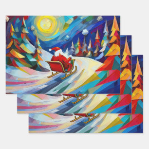 Cubism Santa Christmas Holiday Wrapping Paper Sheet