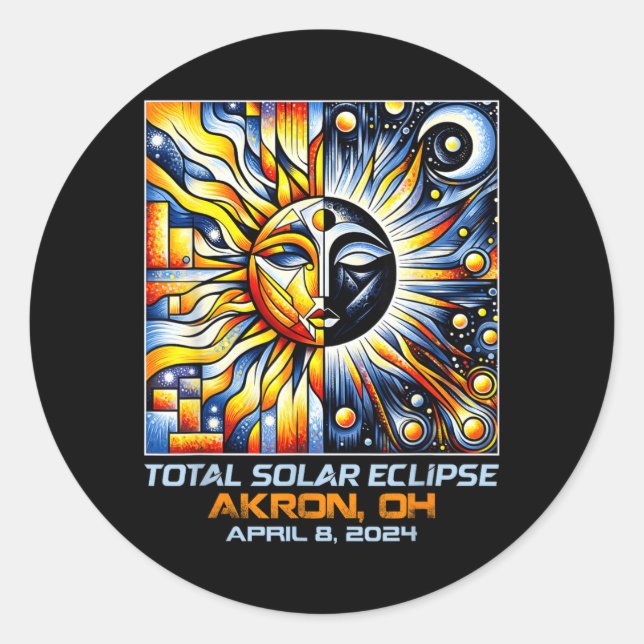 Cubism Total Solar Eclipse Akron Ohio Classic Round Sticker (Front)