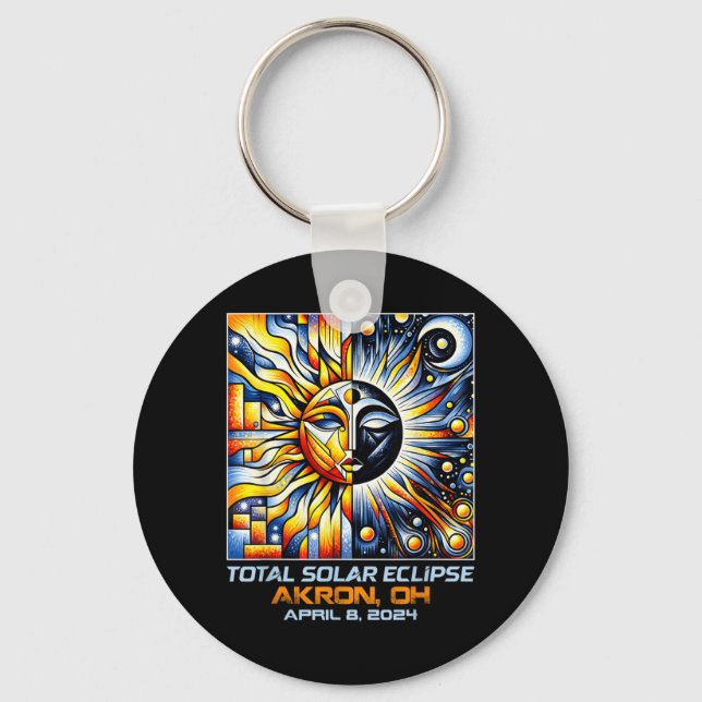Cubism Total Solar Eclipse Akron Ohio Keychain (Front)