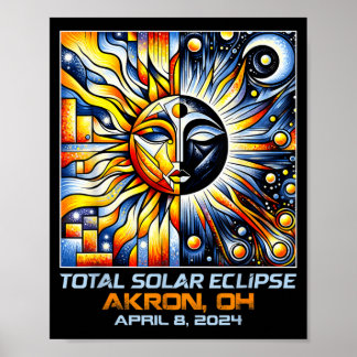 Cubism Total Solar Eclipse Akron Ohio Poster