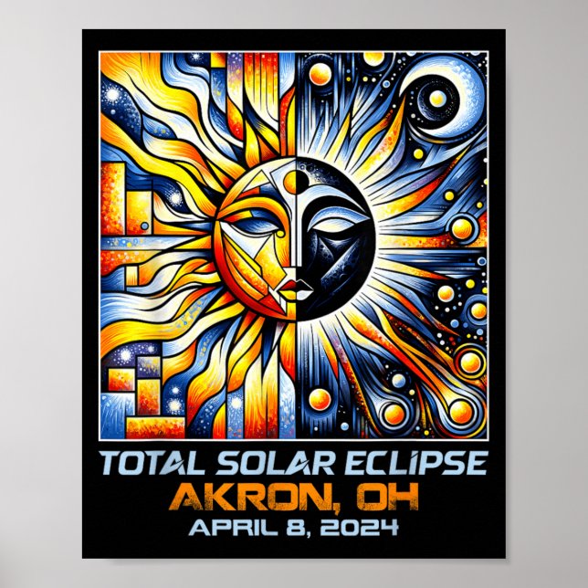 Cubism Total Solar Eclipse Akron Ohio Poster (Front)