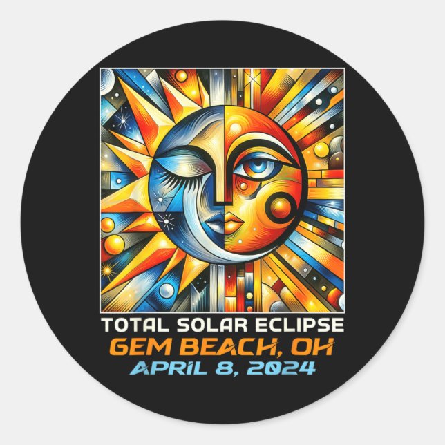 Cubism Total Solar Eclipse Gem Beach Ohio Classic Round Sticker (Front)