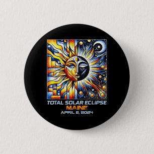 Cubism Total Solar Eclipse Maine ME 2 Inch Round Button