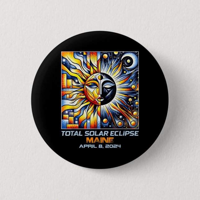 Cubism Total Solar Eclipse Maine ME 2 Inch Round Button (Front)