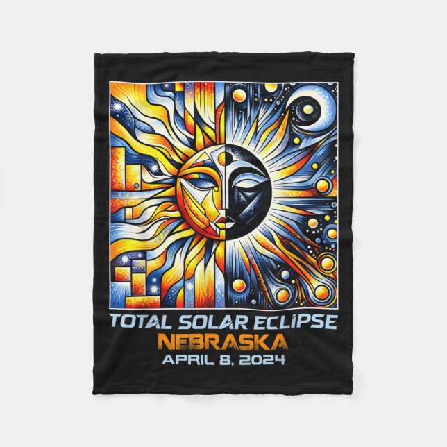 Cubism Total Solar Eclipse Nebraska NE Fleece Blanket (Front)