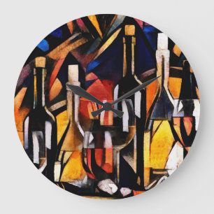 Cubism Wine Themes: Bottles & Grapes Large Clock