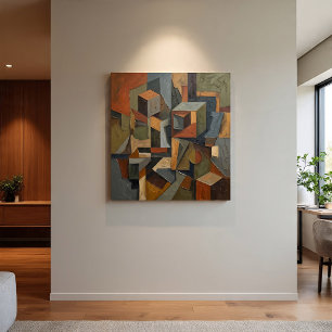 Cubist Abstract 3D Cubes Earth Tones Canvas Print