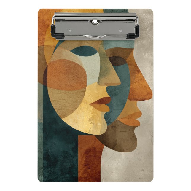 Cubist Abstract Faces Wall Art Print Mini Clipboard (Front)
