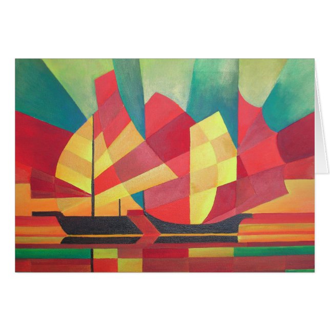Cubist Abstract of Junk Sails and Ocean Skies (Front Horizontal)
