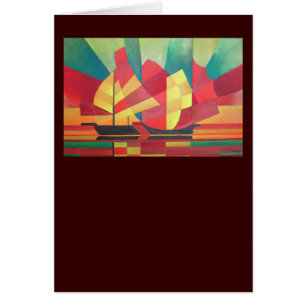 Cubist Abstract of Junk Sails and Ocean Skies