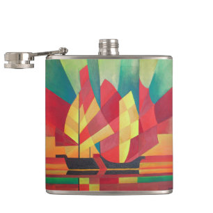 Cubist Abstract of Junk Sails and Ocean Skies Hip Flask