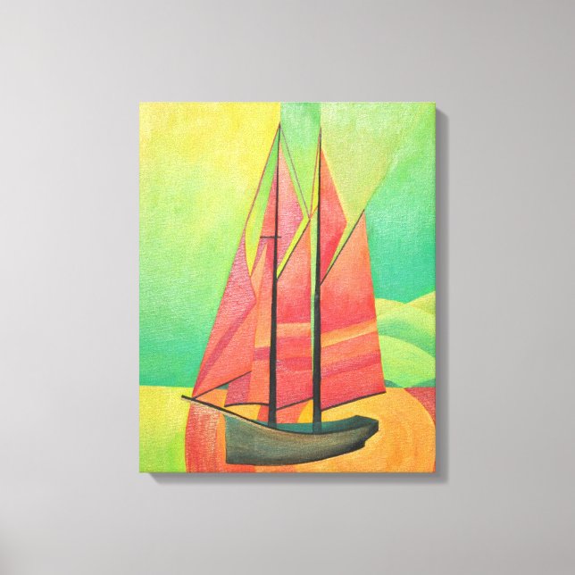 Cubist Abstract Sailing Boat Geometric Art Canvas Print (Front)