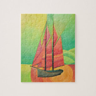 Cubist Abstract Sailing Boat Geometric Art Jigsaw Puzzle