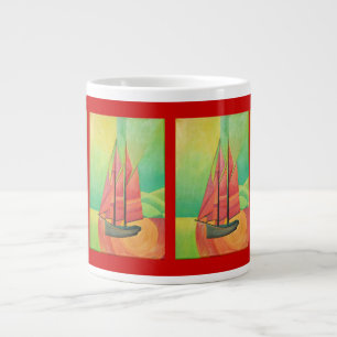 Cubist Abstract Sailing Boat Geometric Art Large Coffee Mug