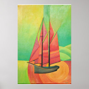 Cubist Abstract Sailing Boat Poster
