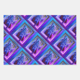 Cubist Art Deco Belly Dancer in Purple & Blue Wrapping Paper Sheet