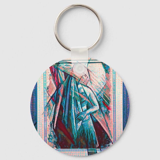 Cubist Art Deco Belly Dancer Keychain (Front)