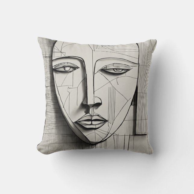 Cubist Art Throw Pillow - Modern Abstract Design (Front)