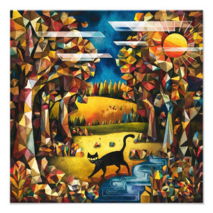  Cubist Autumn Forest with River and Meadow  Photo Print