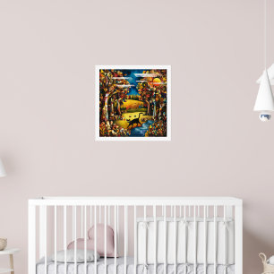 Cubist Autumn Forest with River and Meadow Poster