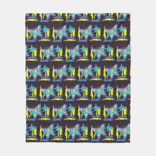 Cubist Butterflies and Flowers Fleece Blanket