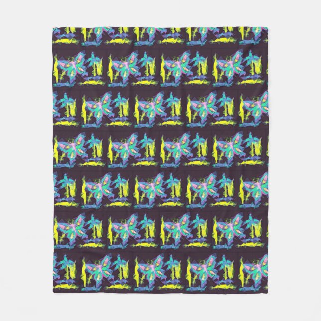 Cubist Butterflies and Flowers Fleece Blanket (Front)