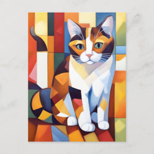 Cubist Calico Cat Art Postcard